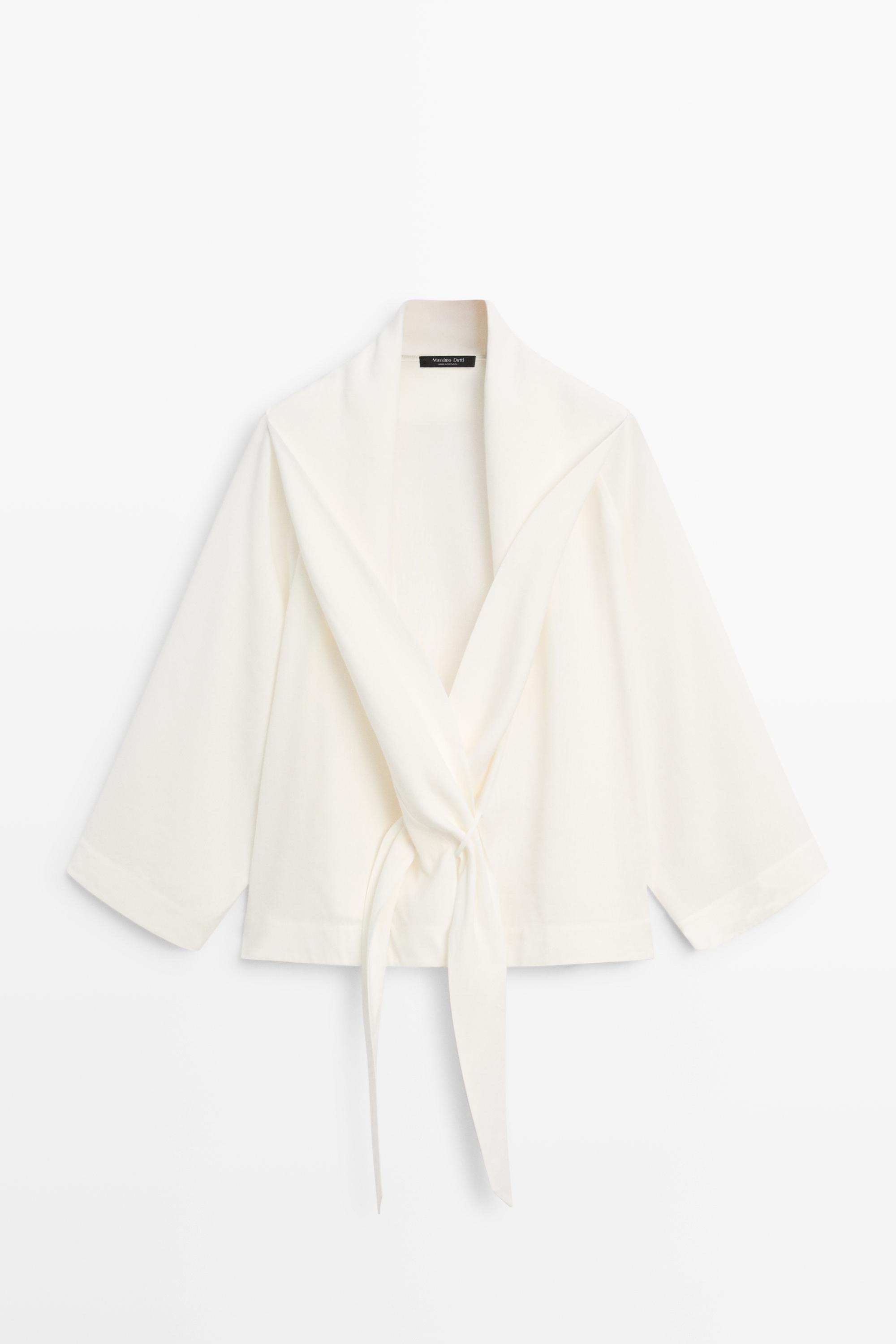 Flowing linen-blend shirt with tie detail
